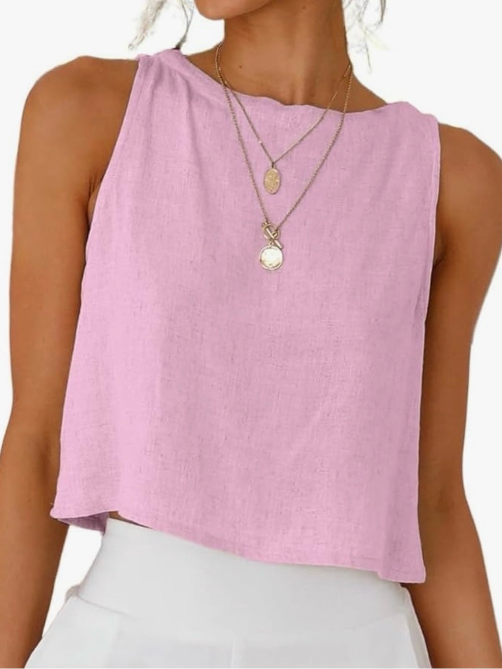 Linen blend pink sleeveless top small
